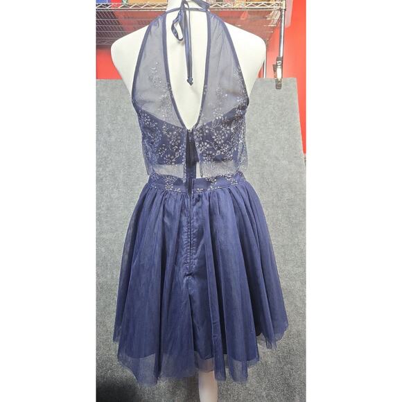 Teeze Me Navy Blue & Silver Glittered Homecoming Formal Mini Dress Size 3 - Picture 5 of 16